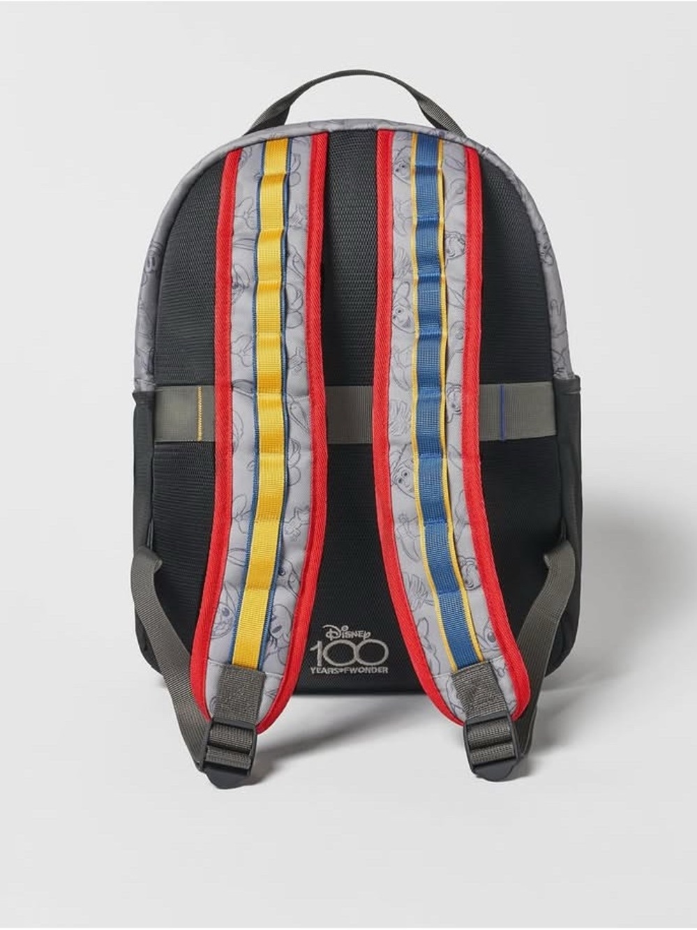 Disney Black Backpack with Red, Yellow and Blue Striped Shoulder Straps